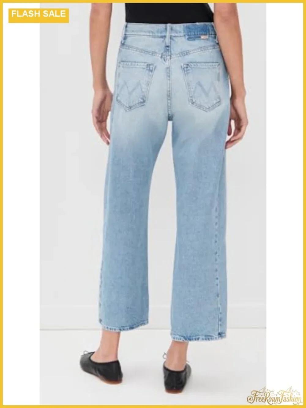 Non-Stretch High Rise Wide Leg Ankle Denim Jeans with 5 Pockets